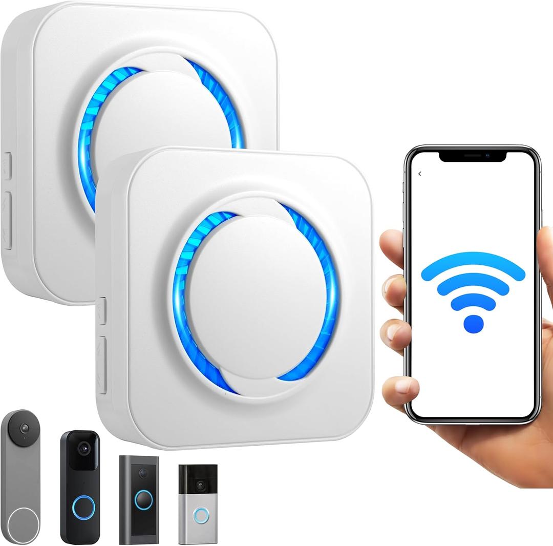 Smart Doorbell Chime 2 Pack White Compatible with Google Nest Ring Blink, No Wiring Need,No Range Limit, 3-Min Setup via Alexa Smart Life App, 0-110dB, 32 Chimes, 99+Expandable for Large Home Villa