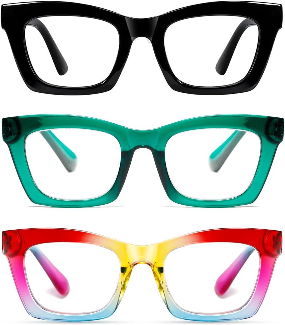 Hubeye 3 Pack Oprah Style Reading Glasses for Women Men Blue Light Blocking Computer Square Readers with Spring Hinge and Glasses pouch +2.5