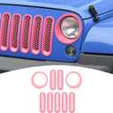PDKLIN for Jeep JK Front Grille Inserts & Headlight Cover Trim Ring for Jeep Wrangler JK JKU 2007-2017 Pink Exterior Accessories 9pcs