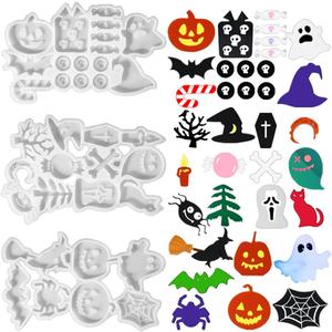 Voyyphixa 3 PCS Halloween Resin Molds Pumpkin Bat Spider Jewelry Silicone Molds Stud Earring Molds Horror Scary Ornament Epoxy Casting Molds for Charm Pendant DIY Art Crafts (Earring molds)