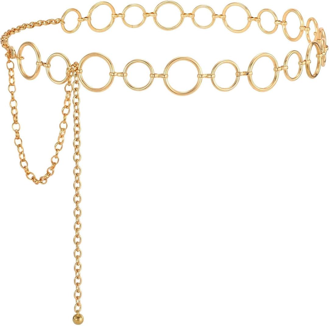 SUOSDEY Gold Waist Chain Belt for Women,Fashion Metal Adjustable Chain Belts for Dresses