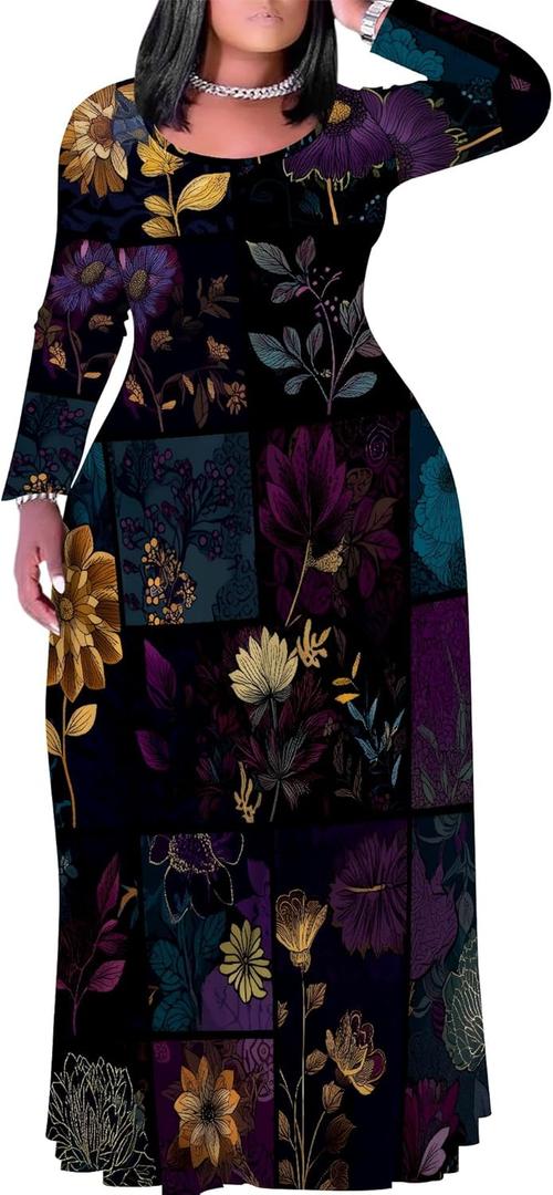 Plus Size Maxi Long Dress Sexy Outfits for Women Printed Loose Cute Dress (5X-Large, 0 Mix15)