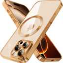 Magnetic Case for iPhone 16 Pro Max Electroplated Clear TPU Soft Phone Case [Full Camera Lens Protection] Non-Yellowing N56 Magnets Compatible with MagSafe (Desert Titanium Gold)