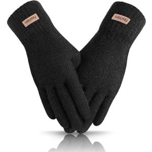 Winter Gloves Women, Touchscreen Warm Lining Glove, Elastic Knitted Gloves for Women Men (Black)