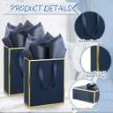 Yeaqee 10 Pack Metallic Paper Gift Bags with Handle Tissue Paper Thank You 5 Senses Gift Bag for Birthday Wedding Baby Shower Groomsmen Bridal Graduation Party Favor 9 x 7 x 3.15''(Navy Blue, Gold)