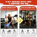 2-in-1 Ropeless Battle Rope & Vibration Bar, Portable Cordless Fitness Ropes for Home Gym, Strength Building, HIIT Training & Low-Impact Aerobic Training for Men and Women