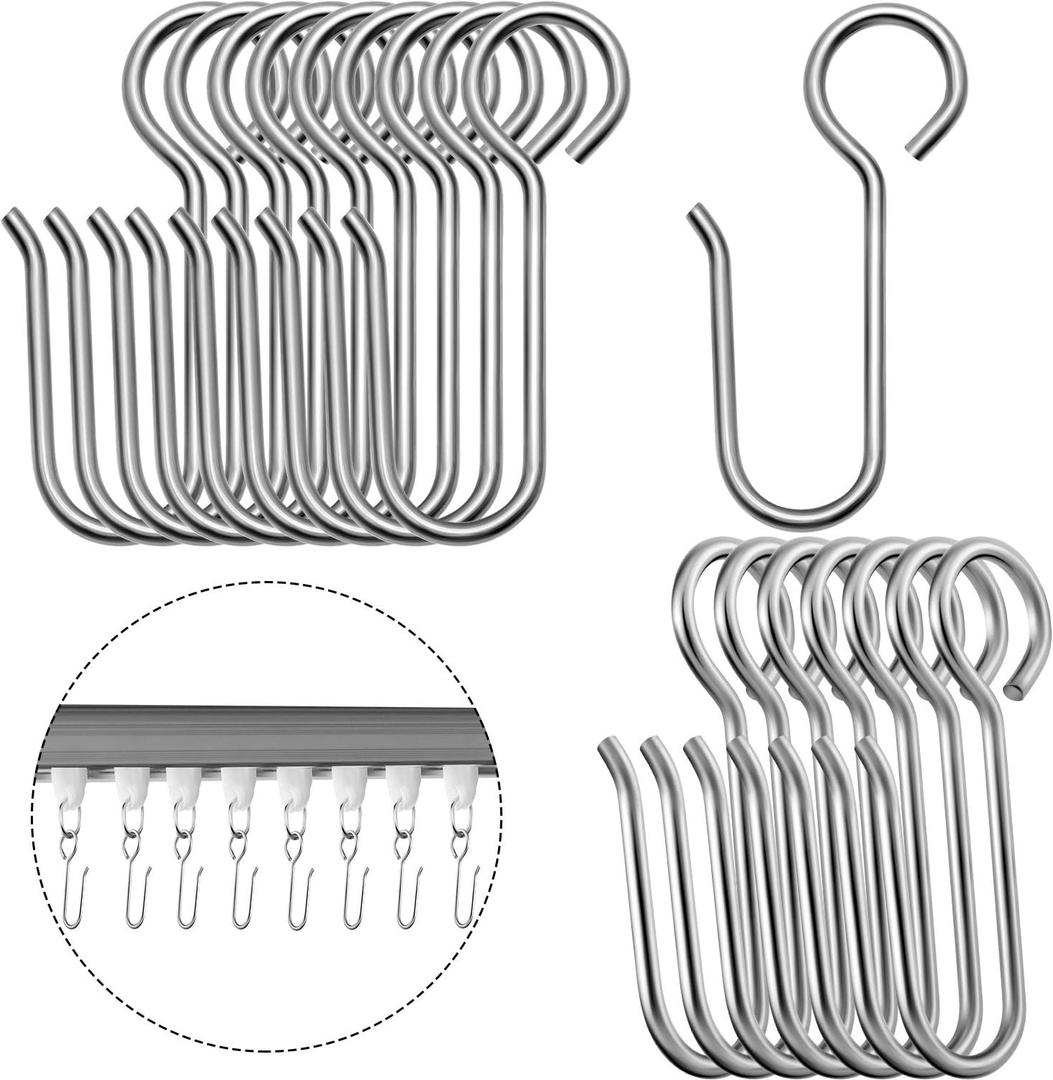 Jetec 120 Pieces Metal Curtain Track Hooks S Shaped Small Curtain Wire Hooks Stainless Steel Drapes Wire Hangers for Ceiling Drape Track