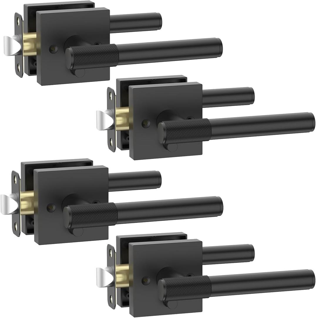 Asidrama 4 Pack Black Privacy Door Handles, Door Lever with Door Knobs Indoor for Bedroom or Bathroom, Heavy Duty Door Handles Interior with Locks for Left Right Sided Doors