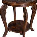 SideTable in Solid Wood With Hand Carving,End Table, 4Leg Table 18x22 Burnt
