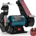 6-Inch Bench Grinder & 2x27 Belt Sander Combo, 2.5A Induction Motor Bench Tool for Sharpening, Knife Work, Wood Projects and Metal Finishing
