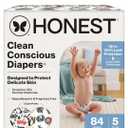 The Honest Company Comfort Dry Disposable Diapers for Sensitive Skin, Hypoallergenic, Big Trucks + All The Letters, Super Club Box Size 5 (27 lbs), 84 Count
