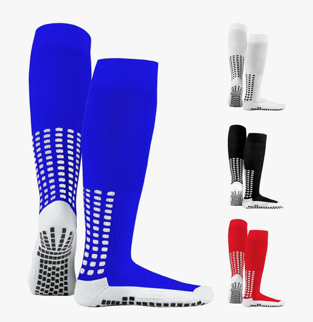 LUX Anti Slip Soccer Knee Socks,Non Slip Football/Basketball/Hockey Sports Grip Socks Black