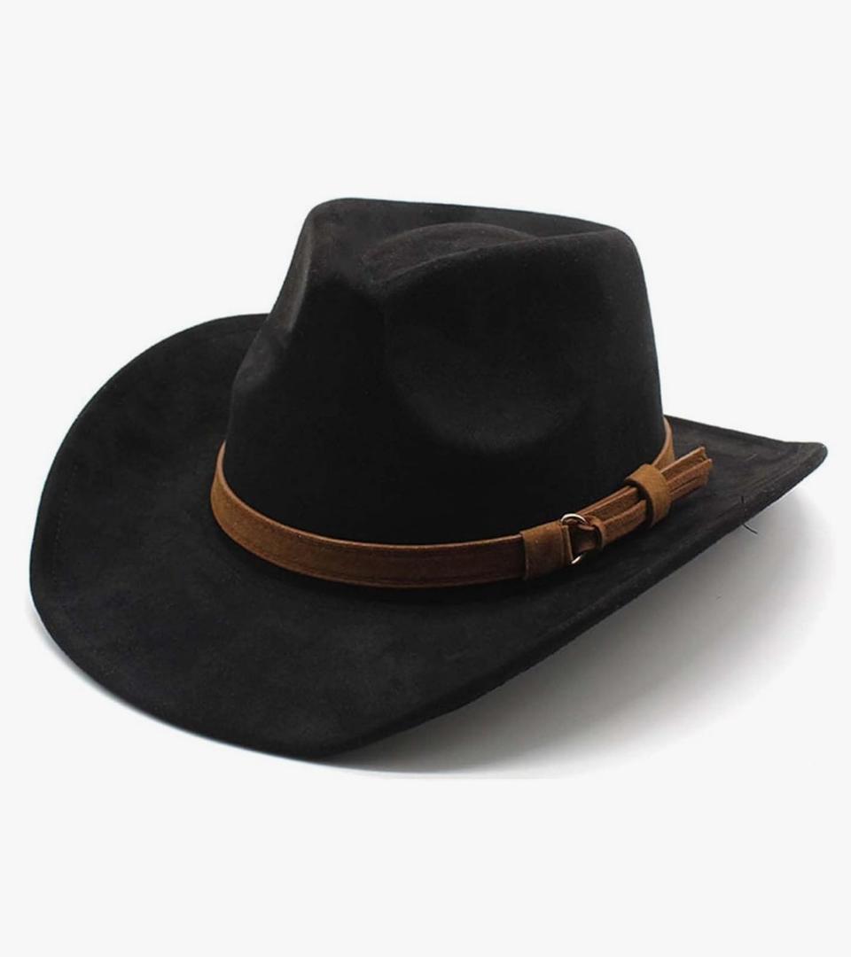 Unisex Western Suede Cowboy Cowgirl Hat Classic Wide Brim Fedora Hat for Men &Women