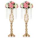 NUPTIO 2 Pcs Crystal Flower Stand Wedding Centerpieces for Tables, 21.7in/ 55cm Tall Elegant Metal Flower Arrangement Stand, Tabletop Metal Flower Vase for Wedding Party Dinner Event Hotel Home Decor