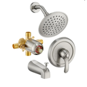 Tub Shower Faucet Set with Valve, 6-Inch Shower Head and Handle Set Brushed Nickel, Single-Handle Tub and Shower Trim Kit with Touch-Clean Rain Shower Head and Tub Spout