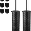 Toilet Bowl Brush and Holder Set 2 Pack with 4 Extra Brush Heads | Extra Long Handle with Splash Guard Cover, Tool-Free Installation, Bathroom Space-Saving, Cleaner Sets for Apartments, RV (Black)