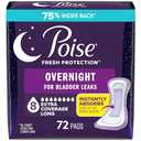 Poise Overnight Incontinence & Postpartum Pads for Bladder Leaks, 8 Drop Extra Coverage, 72 Count (2 Packs of 36)