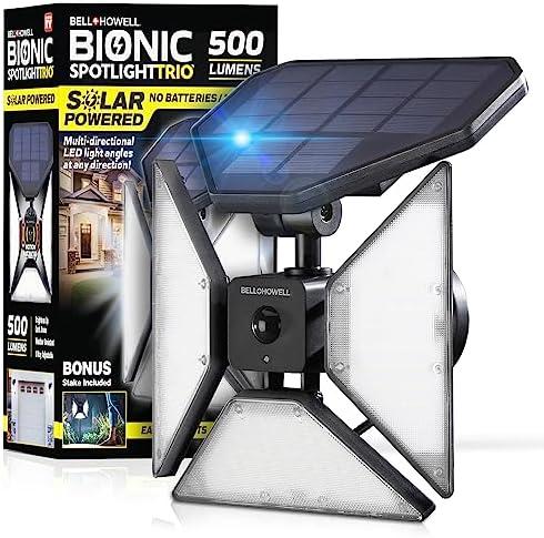 Bell+Howell Bionic Trio Solar Lights Outdoor with Motion Sensor, Super Bright Landscape Spotlight for Outdoor, Patio, Yard, and Garden – 500 Lumens, Black, As Seen On TV (Cool White)