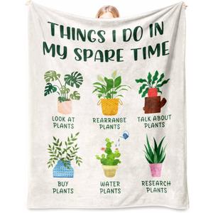Plant Lover Gifts for Women Men, Gardening Gifts for Women Men, Flannel Soft Blanket Decor, Plant Lady Mom Gift Ideas, Gardener Gift for Birthday Mothers Day Christmas - 50x60 inches