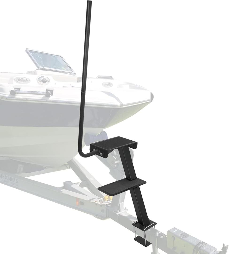 Boat Trailer Step, Heavy Duty Steel 2 Steps Ladder for Boat Trailer Tongue with Left or Right Adjustable Handrail, 450lbs Capacity, Black