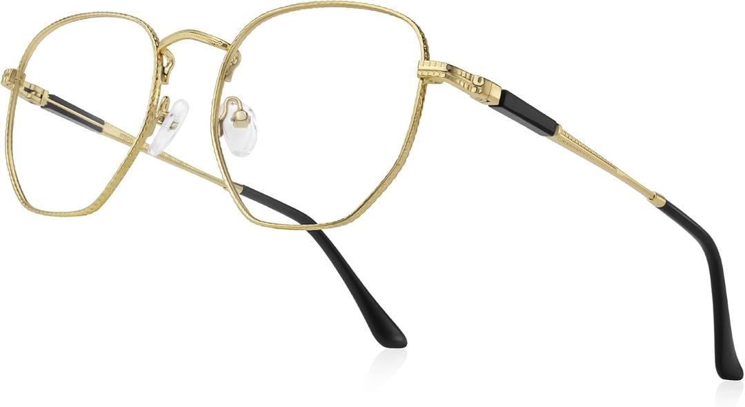 Classic Square Polygon Reading Glasses for Men Women Light Blocking Computer Readers Spring Hinge Metal Frame 