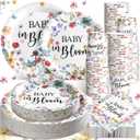 Hsei 250 Pcs Baby in Bloom Baby Shower Decorations Wildflower Plates and Napkins Set Floral Party Tableware Set for 50 Guests Floral Disposable Plates Napkins Cups for Birthday Party Supplies