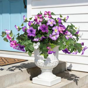 Artificial Fake Flowers for Outdoor UV Resistant Petunias, No Fade 2 Bundles Spring Summer Faux Silk Plastic Flower Outside for Planter Front Door Porch Yard Patio Balcony Home Decor