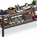 Haddockway Long 2 Tier Bamboo Shoe Rack Storage Organizer, Multifunctional Free Standing Stackable Shoe Shelf with Grid Panel for Closet,Hallway,Entryway,Small Space 34.2"x11"x13" (Brown)