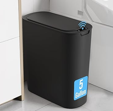 Cesun Motion Sensor Can, 5 Gallon Automatic Bathroom Garbage Can with Lid, Touchless Smart Plastic Slim Wastebasket for Bathroom, Office, rv, Bedroom, Living Room, Black