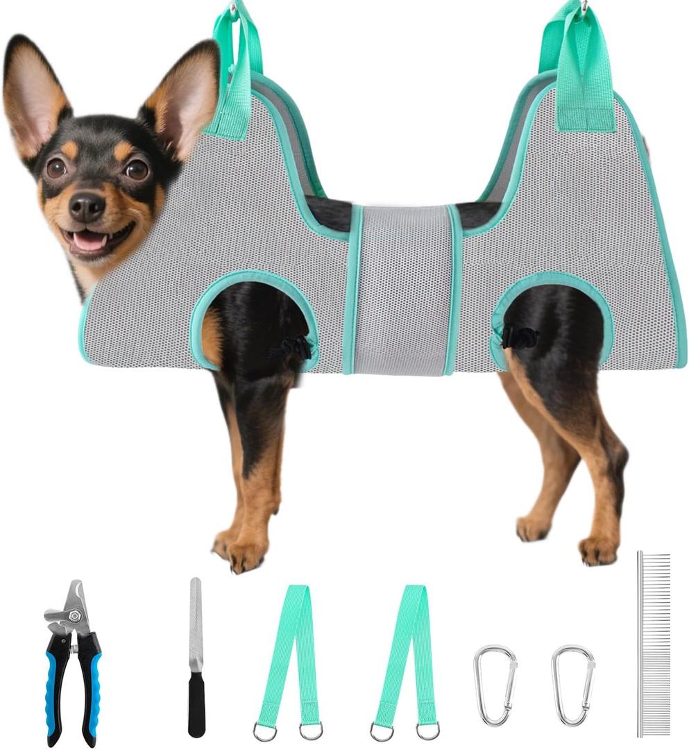 Dog Grooming Hammock, Dog Grooming Harness for Small Dogs, Dog Hanging Harness for Nail Trimming with Pet Nail Clippers Nail Trimmers Grooming Scissors, Dog Grooming Sling (S)