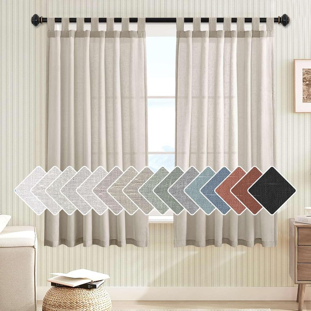 H.VERSAILTEX Natural Linen Curtains Linen Textured Semi Sheer Curtain Light Filtering Tab Top Window Treatments Panels Highly Durable Curtain Panels for Bedroom (2 Panels, 52" x 63", Oatmeal)