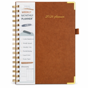 2026 Planner, Weekly and Monthly Calendar Planner from January 2026 - December 2026, 5.75" x 8.38" Hardcover Leather Hourly Appointment Book with Tabs, A5 Spiral Daily Planners for College School Work Home, Brown
