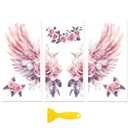 Peacoblue Rub on Transfer Decal Sticker for Furniture Craft Decor 6"x12" Pink Roses and Angel Wings, 3Pcs Waterproof UV DTF Transfer for Drawer Dresser Glass Porcelain Wood Plastic Window 