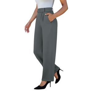 keriffe Womens Stretchy Dress Pants 2 Pockets High Waist Pull On Office Slacks Casual Business Work Wide Leg Pants Trousers Dark Grey, Size XXL