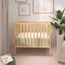 Dream On Me 3-in-1 Portable Folding Stationary Side Mini Baby Crib in Natural & Mattress, GreenGuard Gold & BSA, Use as Changer & Playpen, Locking Wheels, 3 Mattress Heights, Extra Firm Mattress