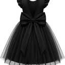 Arshiner Toddler Flower Girl Dress V-Back Bowknot Birthday Party Formal Ball Gown Prom Tulle Dresses (Black) 3-4Y