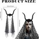 Halloween Gothic Devil Antelope Sheep Horn Headband Flower Crown with Black Mesh Veil Hair Hoop Cosplay Costume Proms Party Headwear