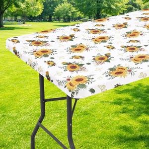 Moosfor Rectangle Fitted Table Cloth, Waterproof Spandex Elastic Tablecloths, Fits for 4 Foot Folding Tables, Stretch Washable Table Cover for Picnic, Camping, Outdoor (Butterfly Sunflower, 24"x48")