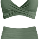 Amy Babe Women's High Waisted Bikini Sets Push Up Twist Front Spaghetti Straps Ruched Two Piece Swimsuit Bathing Suit, Olive, XL