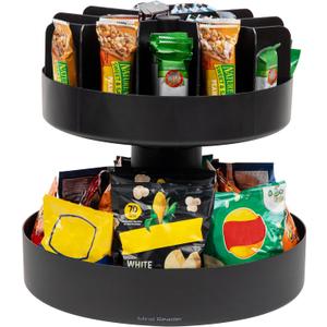 Mind Reader 2-Tier Snack Carousel, Countertop Organizer, Snack Tray, Breakroom, Kitchen, 14.25"L x 14.25"W x 14"H, Black