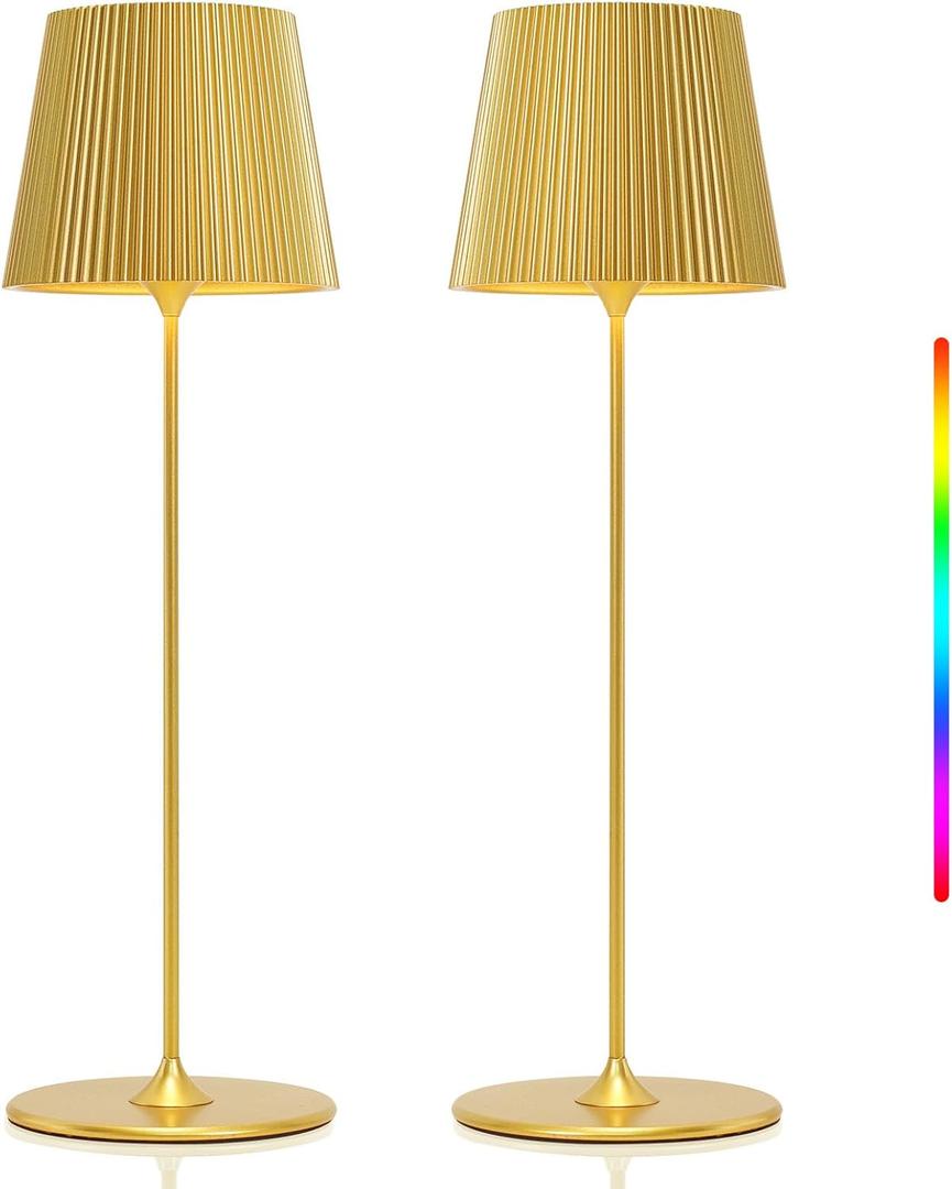 2 Pack Cordless Table Lamp,Portable RGB LED Desk Lamp,5000mAh Battery Powered,with Touch and Remote Control,Suitable for Dining Room,Bedroom, Outdoor,Coffee Shop,Night Light,Rechargeable (Gold)