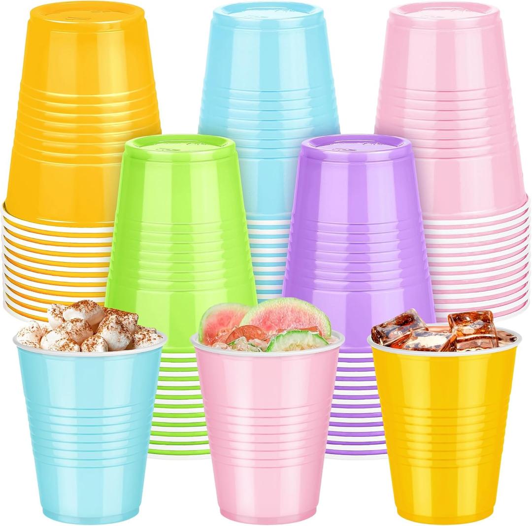Kochorie 50 Pack Disposable Plastic Cups 12 Ounce Drinking Party Cups Bulk Party Cups for Spring Easter Parties Wedding Birthday Graduation Picnics Events, Pastel Rainbow
