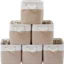 13 x 13 Inch Cube Storage Bins, 6 Pack Extra Large Collapsible Fabric Storage Bin with Ropes, Foldable Storage Cubes for Home (White & Beige-13"x13"x13")