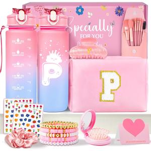 Awfrky Initial Makeup Bag - Christmas Gift Birthday Gifts for Girls 4 5 6 7 8 9 10 11 12 Year Old Teen Girls Personalized Teen Girl Gifts- Cute claw clips for Kids Toddler (Pink P)