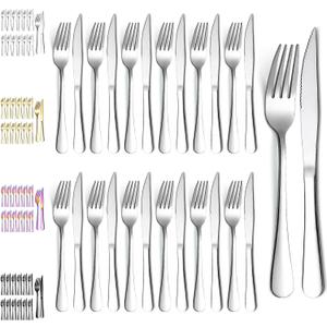 Evanda Steak Knives Set 24 Piece, Stainless Steel 12 Dinner Forks and 12 Dinner Knives Set, Steak Knives Steak Forks, Dishwasher Safe