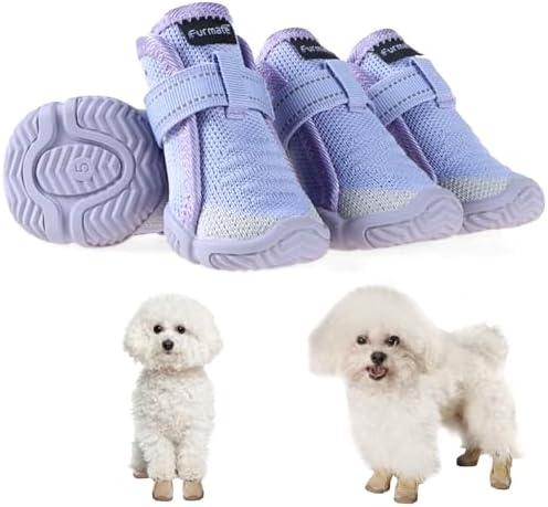 Furmate Dog Shoes for Small Dogs, Breathable Puppy Dog Boots & Paw Protectors for Summer Hot Pavement Winter Snow, Dog Booties with Reflective Strips, Anti-Slip Sole for Hardwood Floors (Purple-Size2)