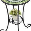 VCUTEKA Outdoor Side Table Mosaic Patio Table Accent Tables Mosaic Tile Top Metal Frame Small End Tables Porch Beach Patio Garden Balcony Grass Green