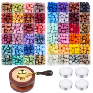 Aottom Wax Seal Kit, 48 Colors 1248 Pcs Sealing Beads with Melting Pot, Spoon, Tea Light Candles, Wax Seal Stamp Kit for Wedding Invitation, Gifts, Envelope, Letter Stamp Sealing and DIY Craft