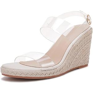 VETASTE Womens Espadrille Wedge Sandals Heels Open Toe Platform High Heeled Ankle Strap Buckle Dress Wedges Shoes, 8