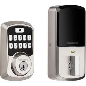 Kwikset 99420-001 Aura Bluetooth Programmable Keypad Door Lock Deadbolt Featuring SmartKey Security, Satin Nickel